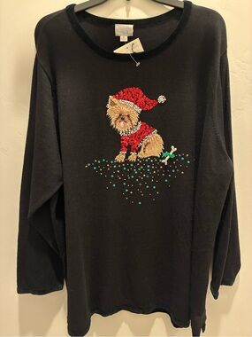 berek Black Knit Sweater with Red Sequin Accent